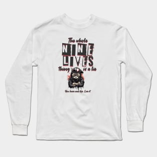 Cat Nine Lives Mental Health Design Long Sleeve T-Shirt